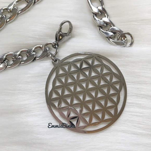 New Sacred Geometry Flower of Life Stainless Steel Geometric Charm Bracelet - Picture 3 of 13